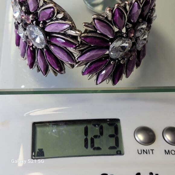 Bold Purple Cuff Bracelet Floral Motif Purple Bangle - Picture 14 of 14